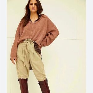 Free People Women’s Oversized Easy V Sweater – Terracotta – Size S